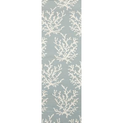 Hand-woven Hornet Powder Blue Wool Area Rug - 2'6" x 8' Runner - 2' 6" x 8'