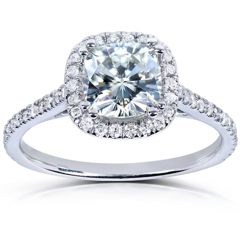 Kobelli 1.3 Carats Moissanite & Natural Diamond 14k Solid Gold Cushion Halo Cathedral Original Engagement Ring - 4