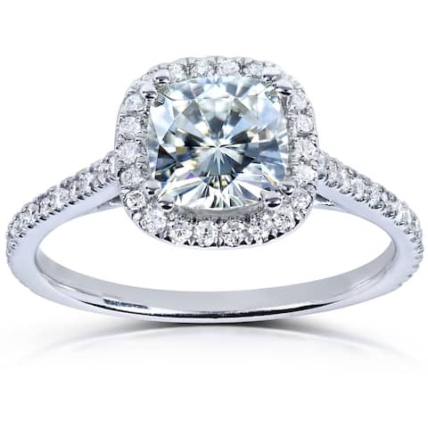 Annello by Kobelli 14k White Gold Moissanite and Diamond Halo Engagement Ring