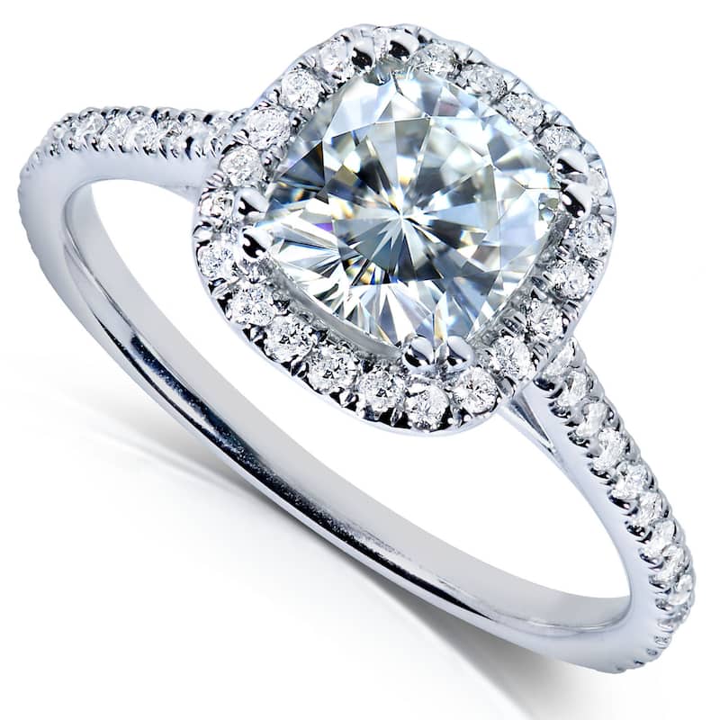 Kobelli 1.3 Carats Moissanite & Natural Diamond 14k Solid Gold Cushion Halo Cathedral Original Engagement Ring
