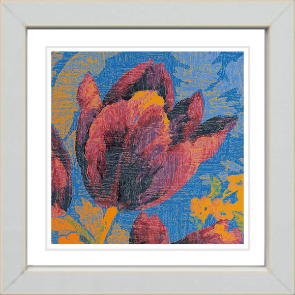 Studio Works Modern 'Blue Tulip   Orange' Framed Print Framed Art