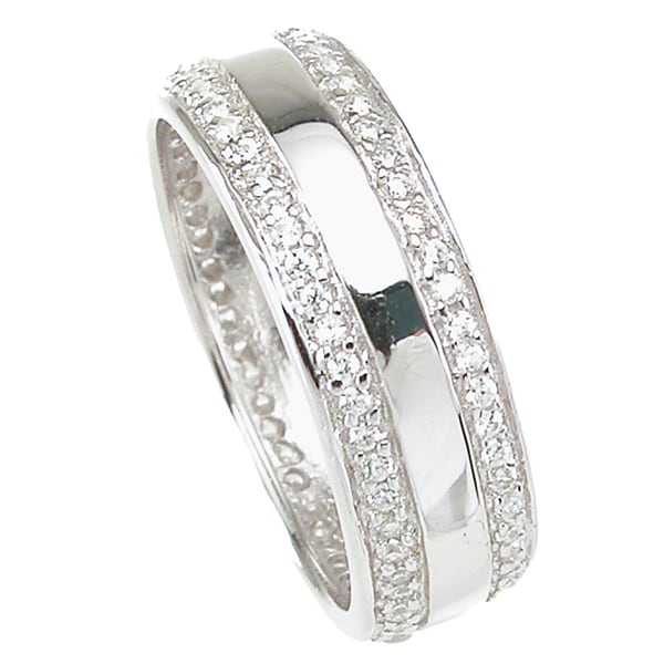 Sterling Silver Men's Cubic Zirconia Wedding style Band Plutus Men's Rings