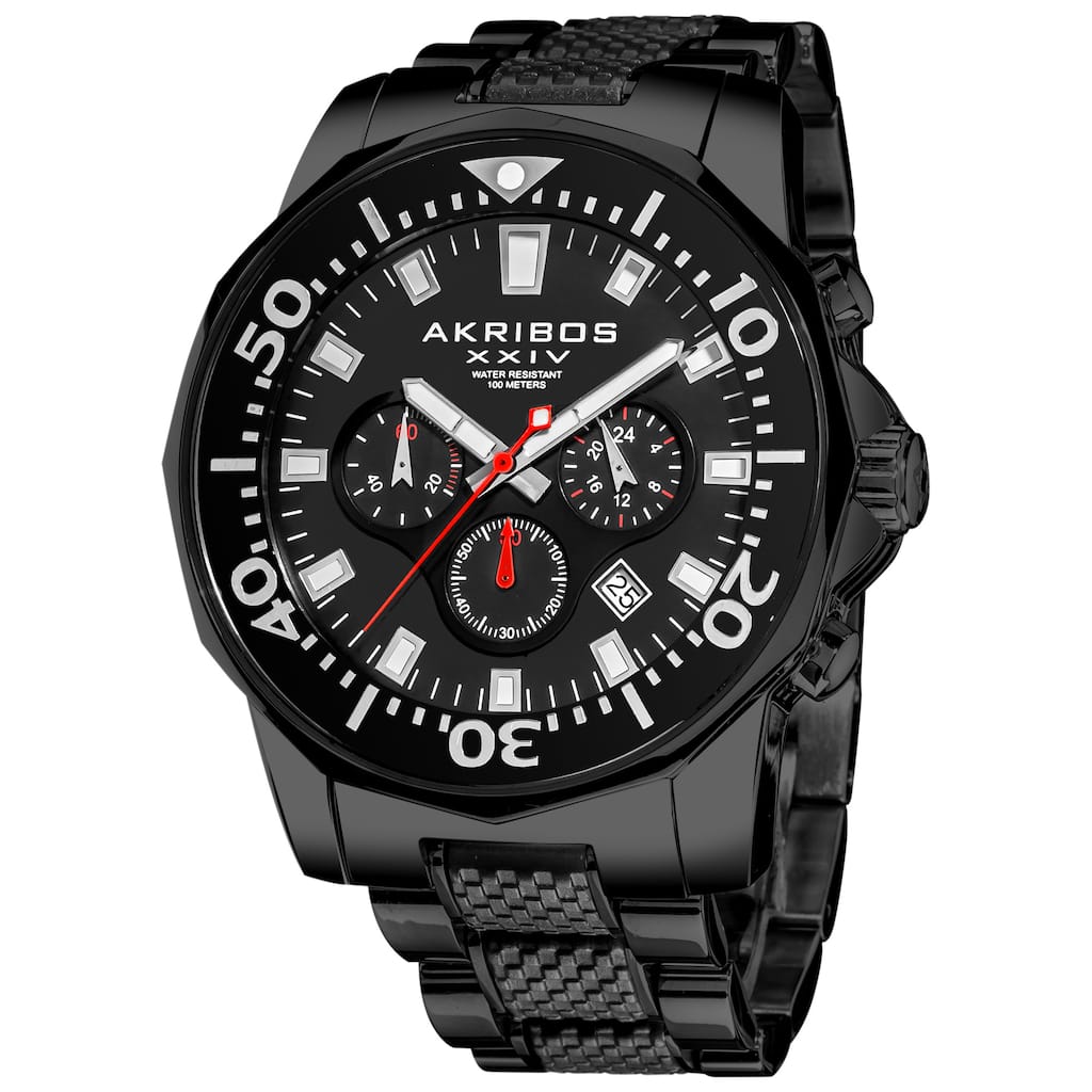 Akribos XXIV Men's Stainless Steel Diver's Traditional Chronograph Black Watch