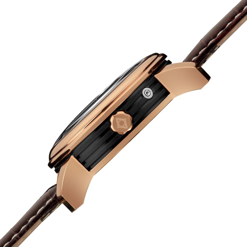 Akribos XXIV Men's Swiss Quartz Moon Phase Multifunction Rose-Tone Strap Watch - black/brown - black/brown