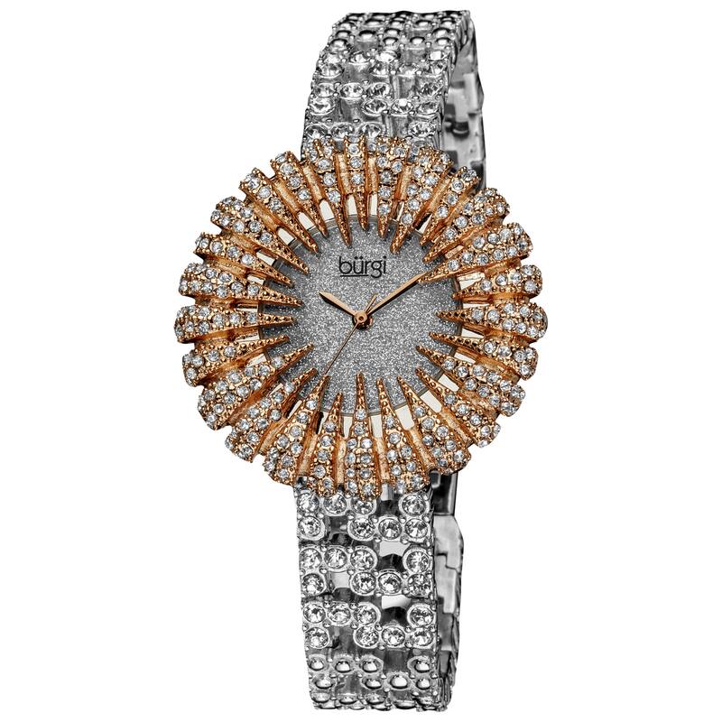 Burgi Women's Dazzling Crystal Quartz Rose-Tone Watch - Gold