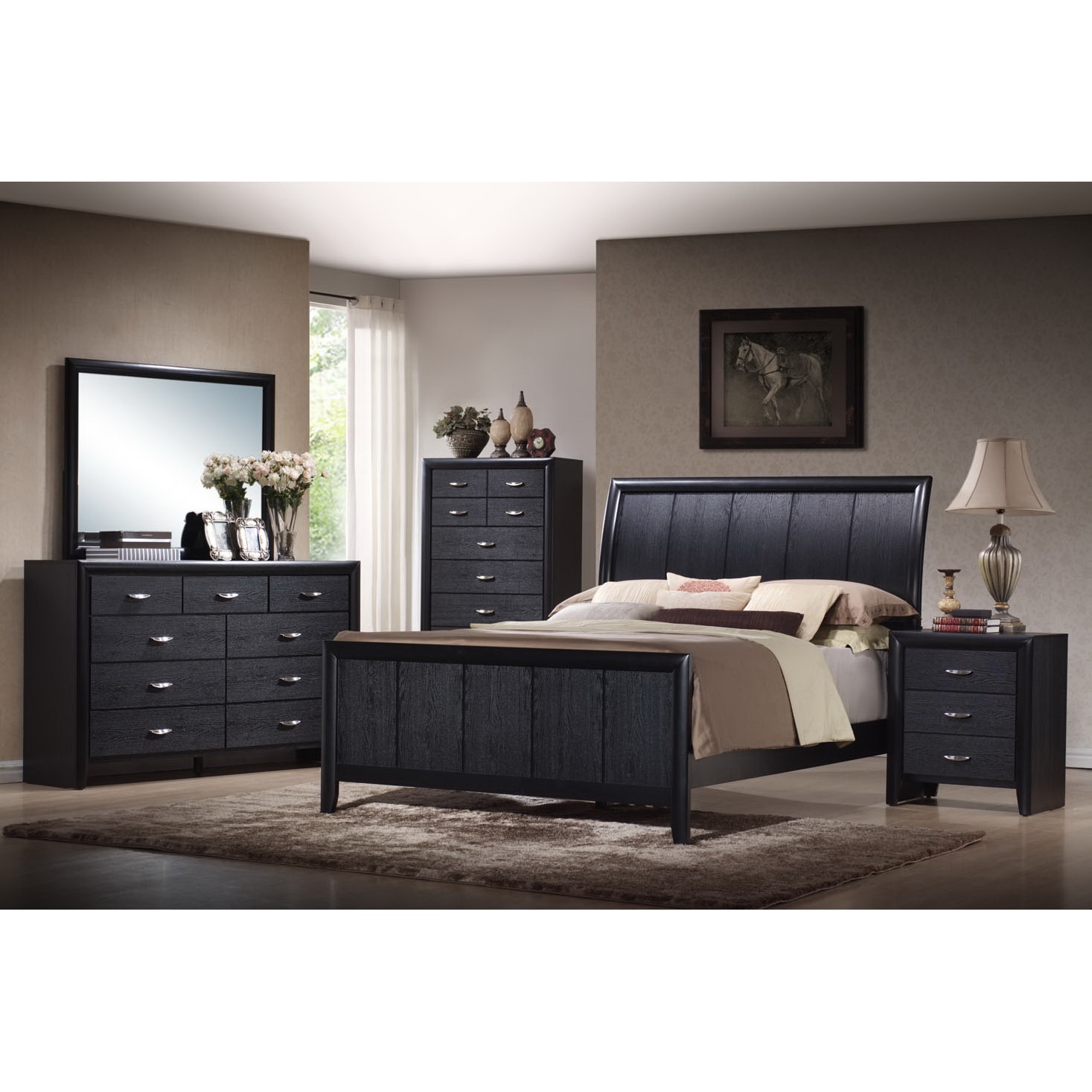 Shop Kima Black Queen 5piece Wooden Modern Bedroom Set Free Shipping