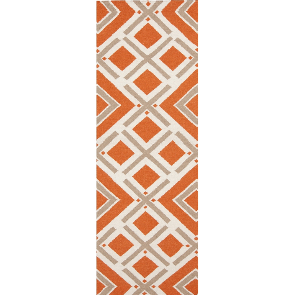 Handwoven Assenede Orange Wool Rug (26 X 8)