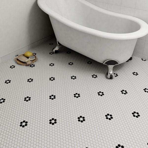 Somertile 10 25x11 75 Inch Victorian Hex Glossy White With Flower Somertile 10 25x11 75 Inch Victorian Hex Glossy White With Flower Porcelain Mosaic Floor