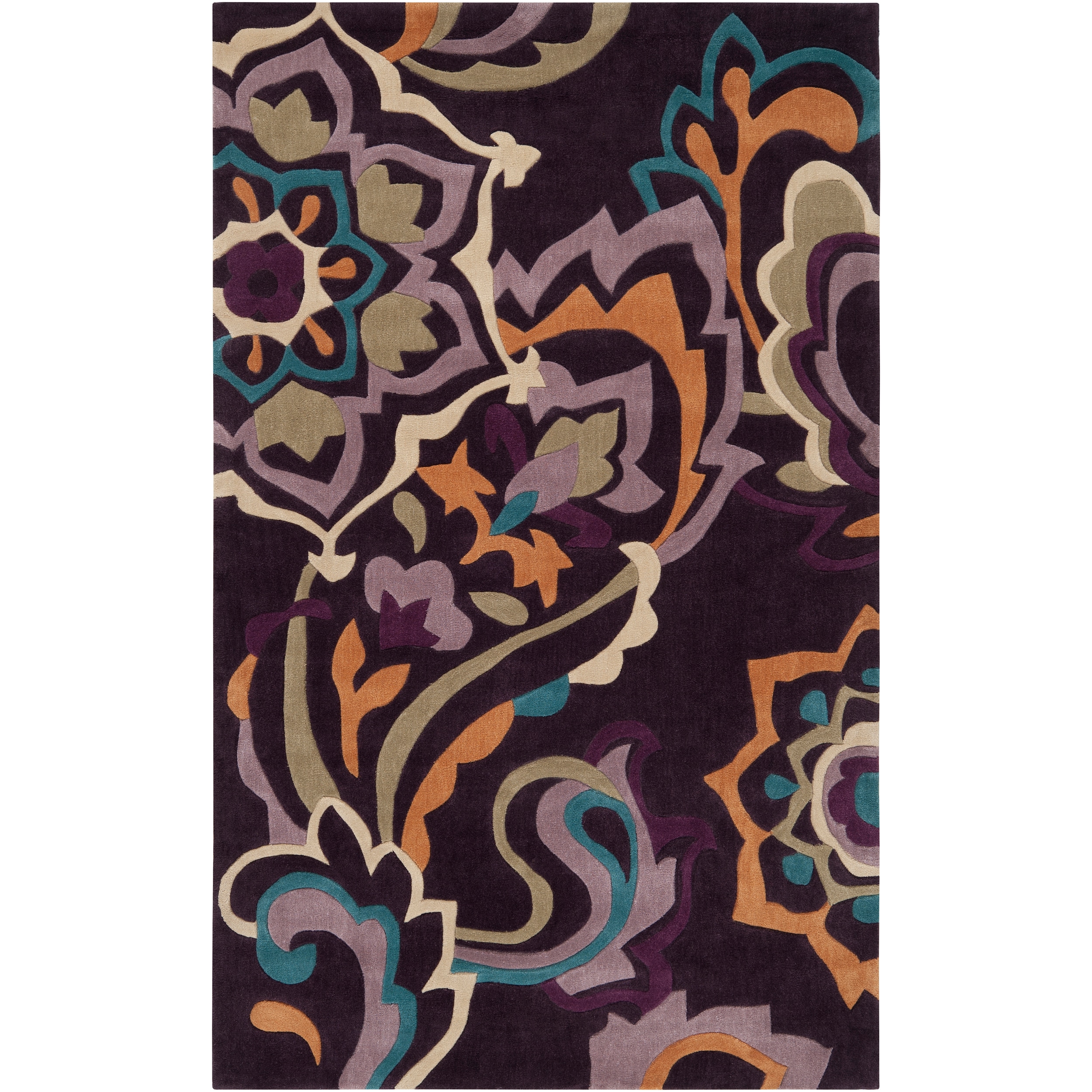 Hand tufted Aiseau2 Eggplant Floral Rug (9 X 13)