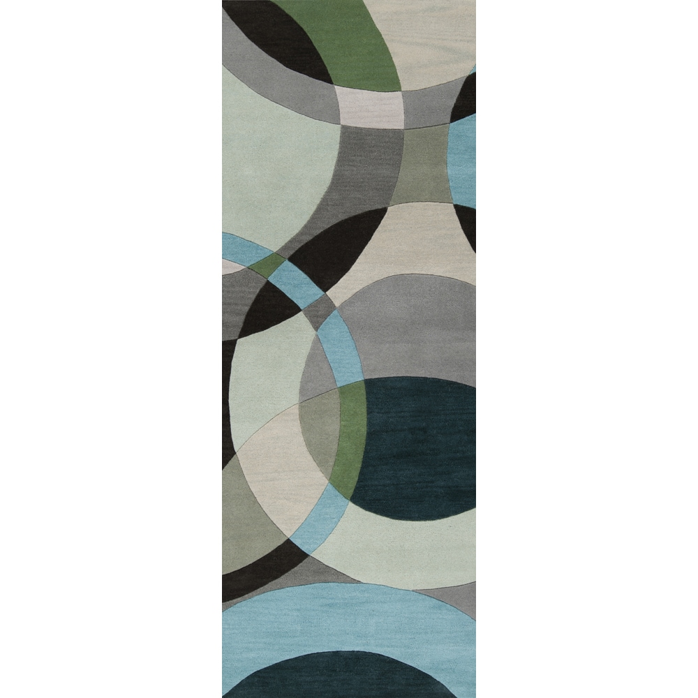 Hand tufted Balen Hunter Green Geometric Circles Wool Rug (26 X 8)