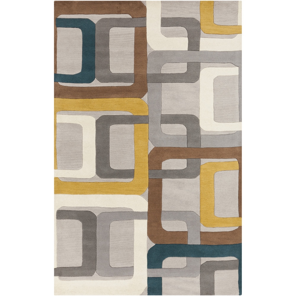 Hand tufted Ivory Geometric Squares Wool Rug (5 X 8)