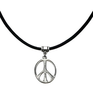 1 Stainless Steel Peace Sign Pendant Leather Lace Necklace 1" Wide 1 Stainless Steel Peace Sign Pendant Leather Lace Necklace 1" Wide
