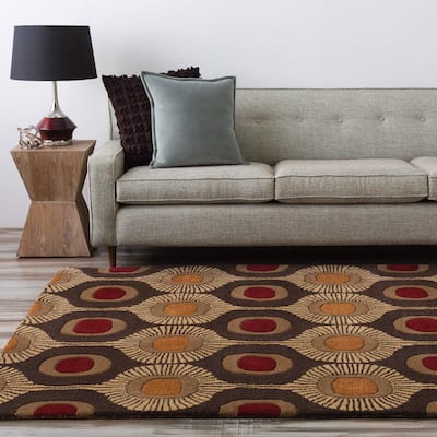 Hand-tufted Bastogne Espresso Moroccan Tile Wool Area Rug (9' x 12') - Red/Orange - 9' x 12'/Surplus