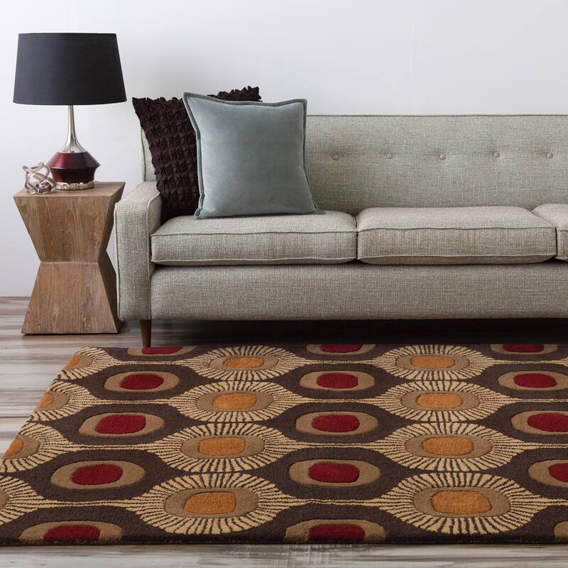 Hand-tufted Bastogne Espresso Moroccan Tile Wool Area Rug (9' x 12') - Red/Orange - 9' x 12'/Surplus