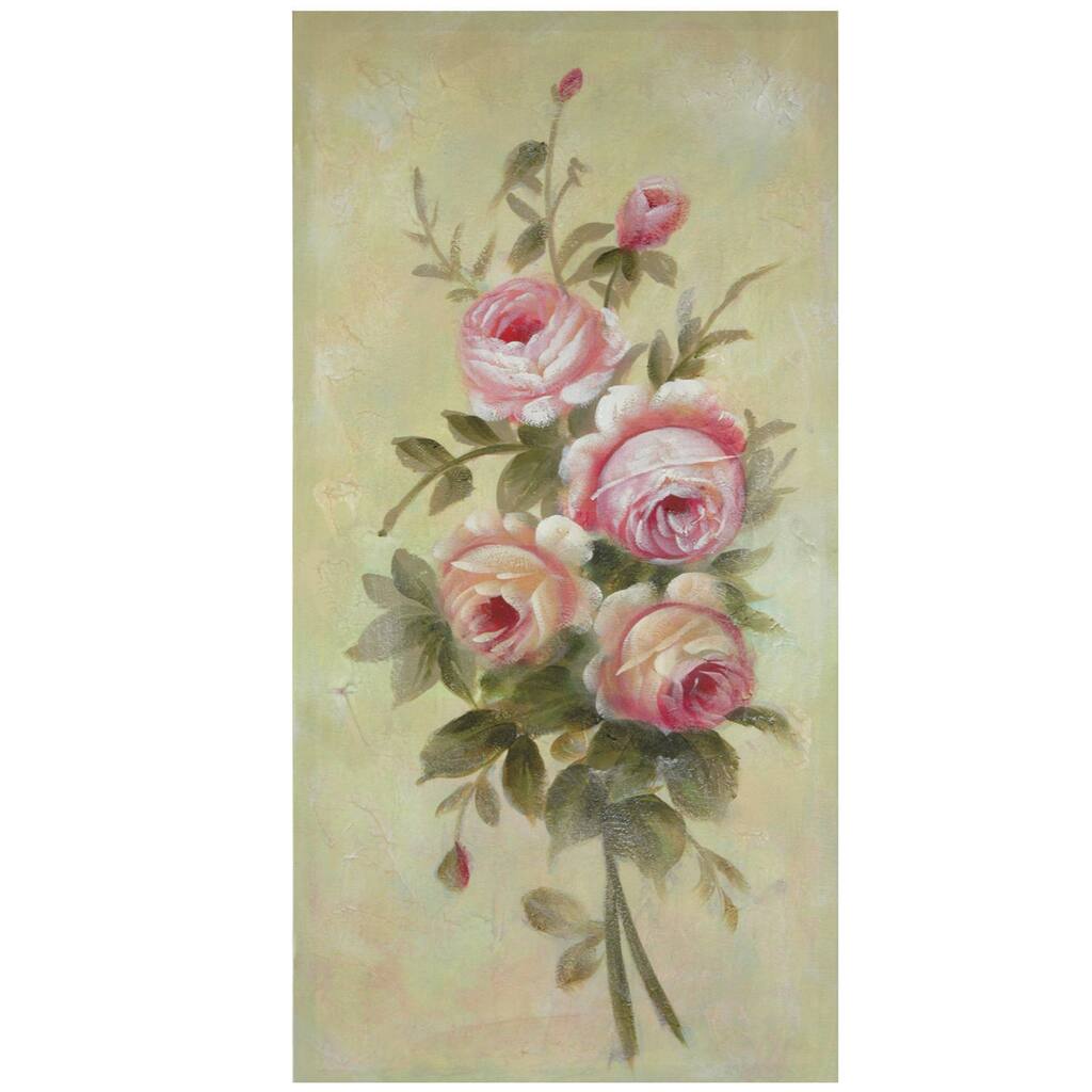 Hand-Painted Rustic Roses in Bloom Canvas Art (China)