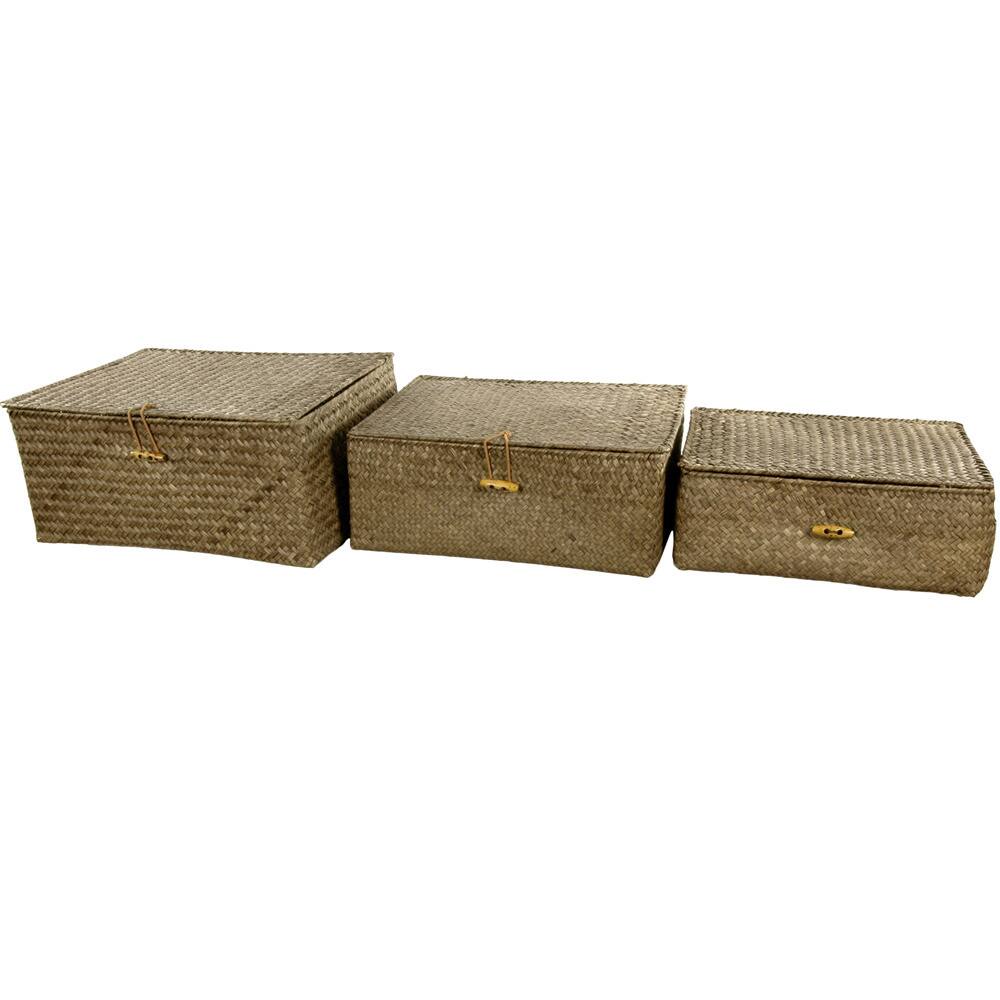 Set of 3 Hand-Woven Covered Storage Bins (China)