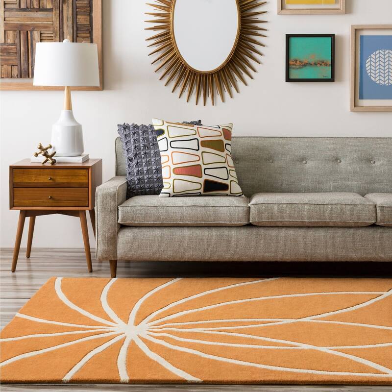 Chamba Handmade Transitional Wool Area Rug - Orange/White 8' Square