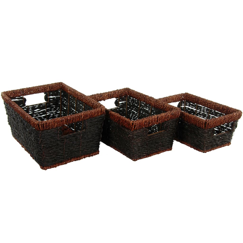 Hand Woven Rush Grass Shelf Basket Set (China)