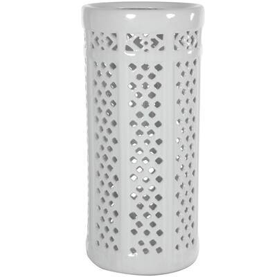 Handmade Dolomite 17-inch Carved Lattice Decorative Umbrella Stand (China)
