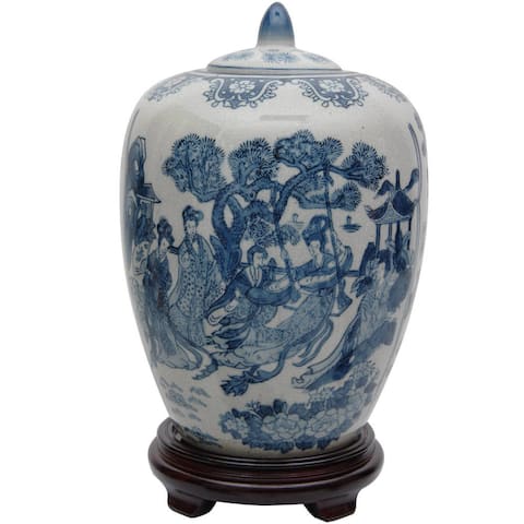 Handmade 11" Porcelain Blue and White Vase Jar - 7.5"W x 7.5"D x 11.25"H