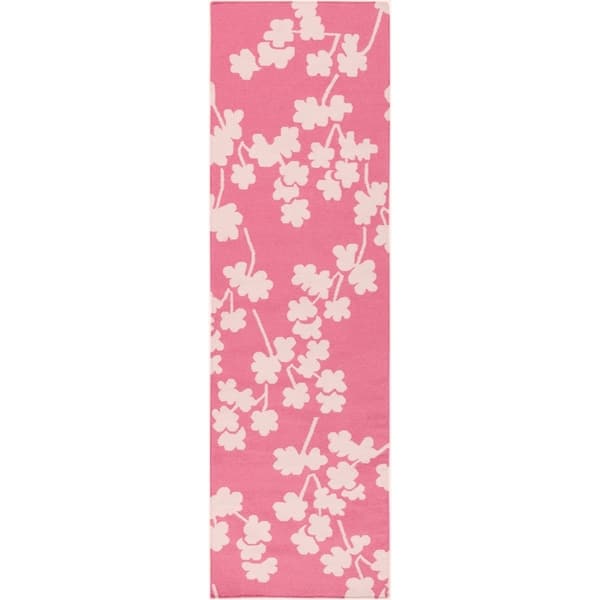 slide 2 of 6, Floral Eklutna Pink Wool Area Rug - 2'6" x 8' Runner - 2' 6" x 8' Pink - 2' 6" x 8' - Runner