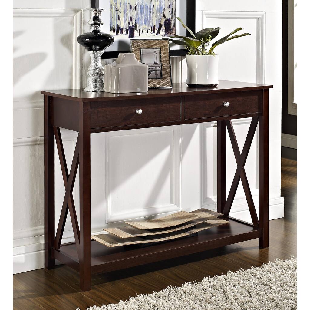 Espresso 'X' Design Two-drawer Console/ Sofa Table