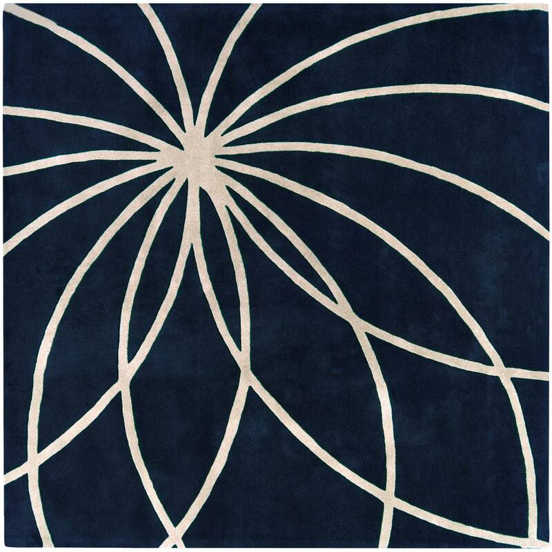 Chamba Handmade Transitional Wool Area Rug - Dark Blue/Cream 9'9" Square