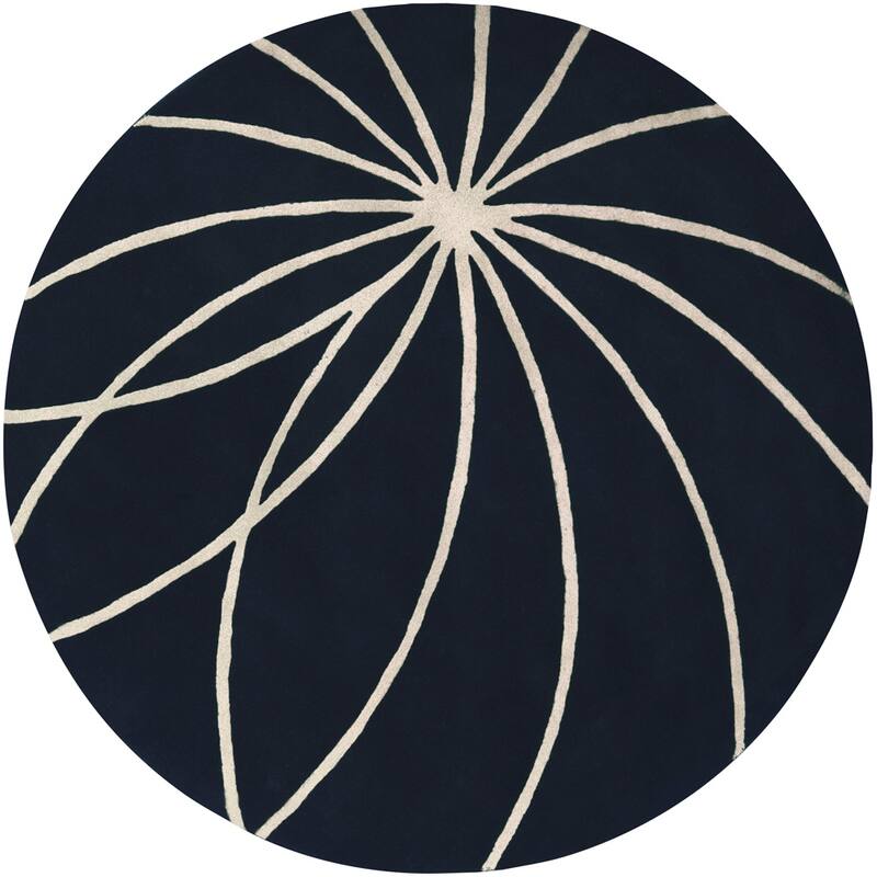 Chamba Handmade Transitional Wool Area Rug - 9'9" Round - Dark Blue/Cream