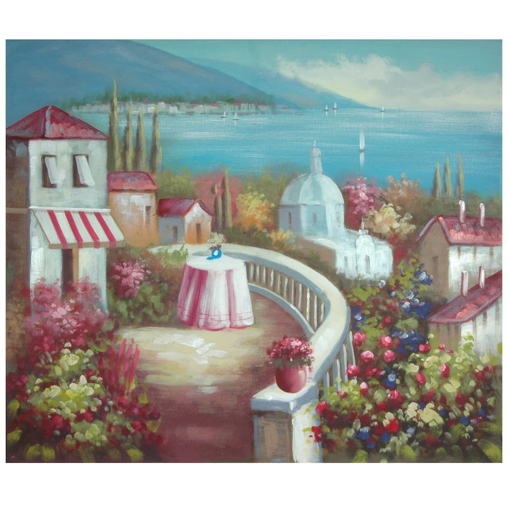 Hand Painted Riviera Cafe for Two Canvas (China)