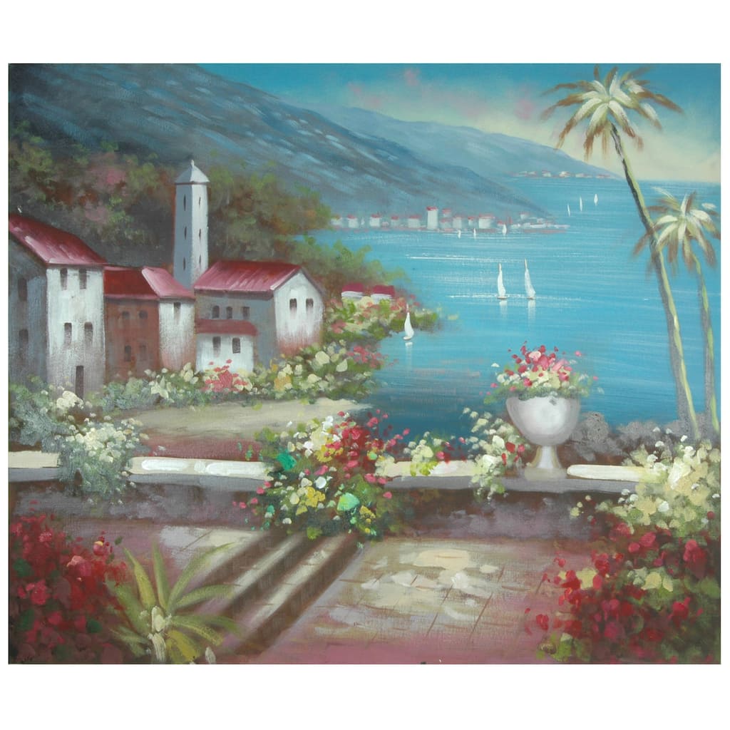 Hand Painted 'Steeple by the Riviera' Canvas Painting (China)