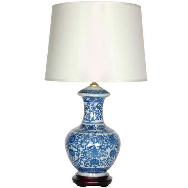 slide 2 of 6, Handmade Blue and White Porcelain Round Vase Lamp (China)