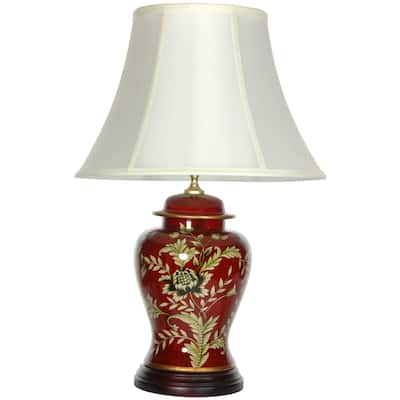 Handmade Golden Foliage Porcelain Lamp - 15"W x 15"D x 22.5"H