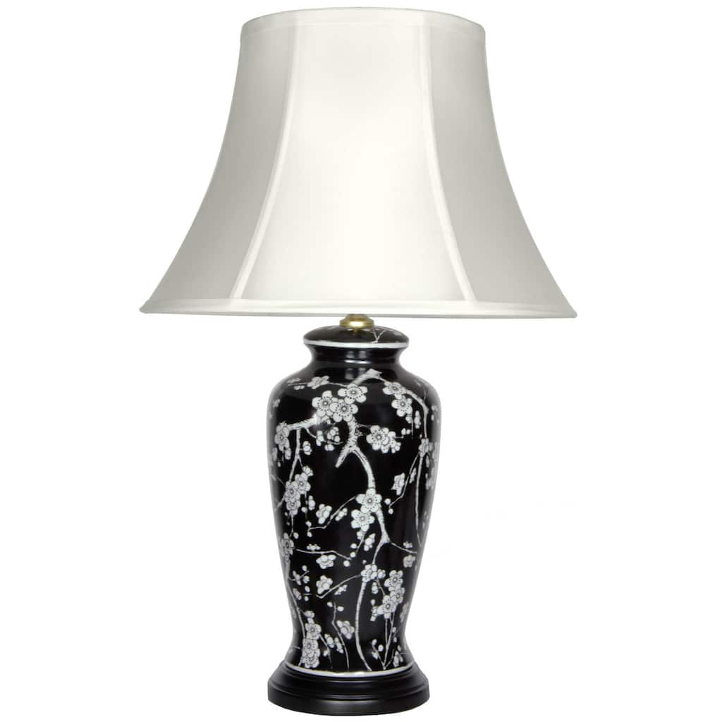 Handmade White Blossoms Porcelain Lamp (China)