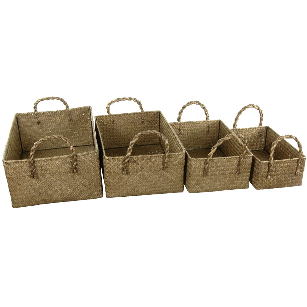 Hand Plaited Basket Bin with Handles Set (China)