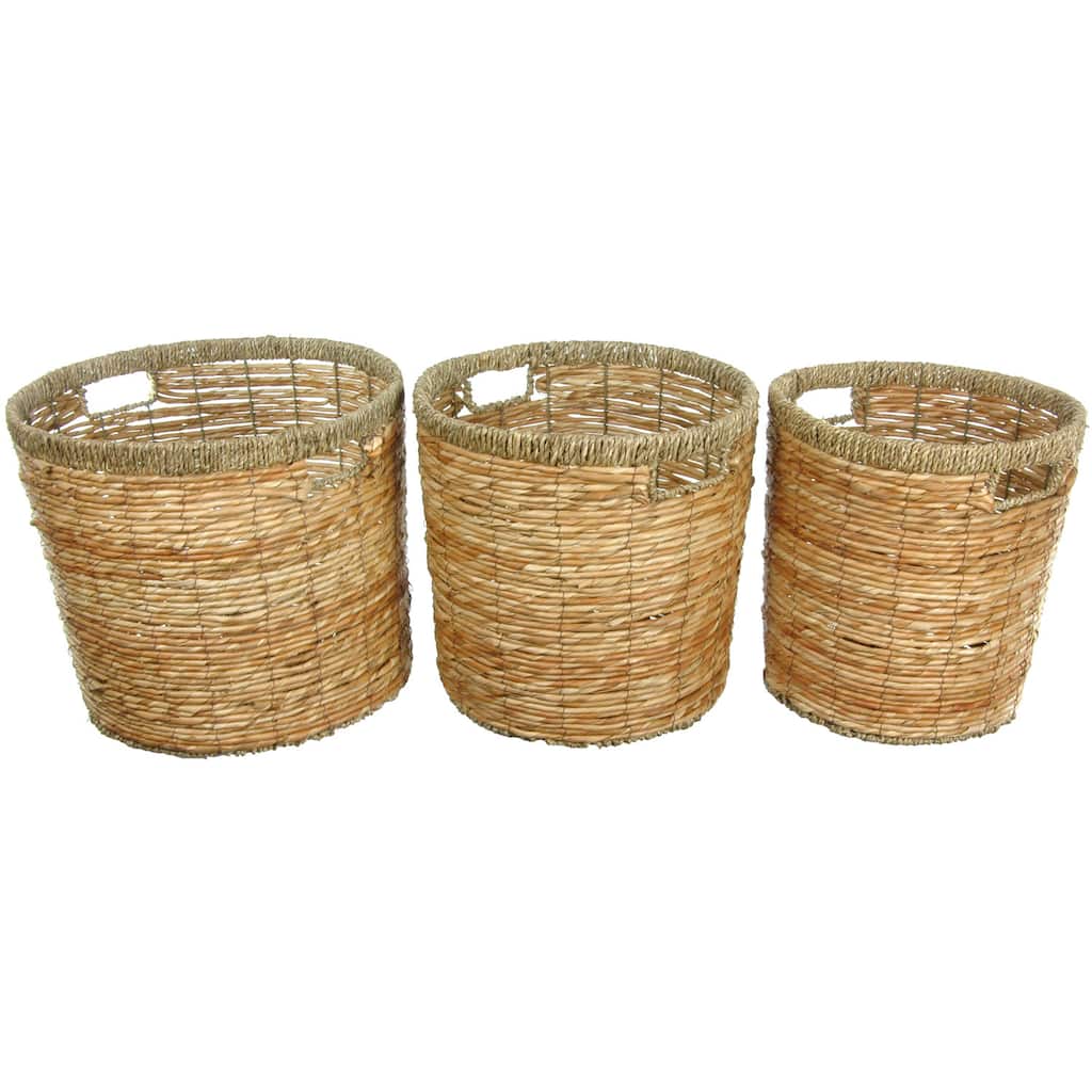 Handmade Rush Grass Round Waste Bin Set