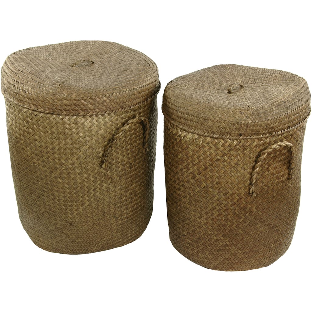 Hand Plaited Rush Grass Laundry Hamper Set (China)