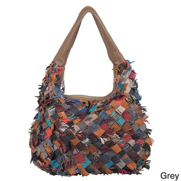 Journee Collection Women's Fringed Basketweave Leather Hobo Bag