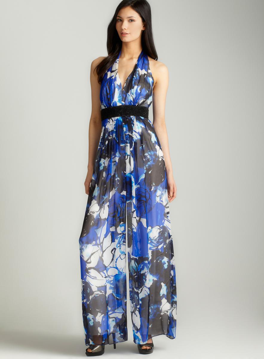 Carmen Marc Valvo Printed beaded waist jumpsuit