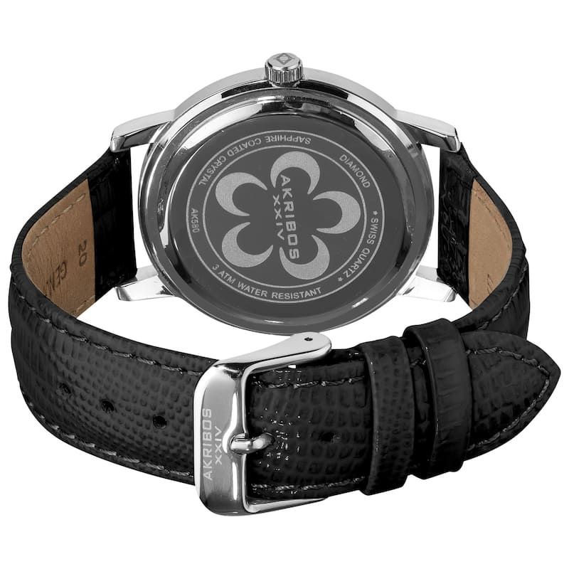 Akribos XXIV Women's Flower Diamond Accent Watch with Black Strap