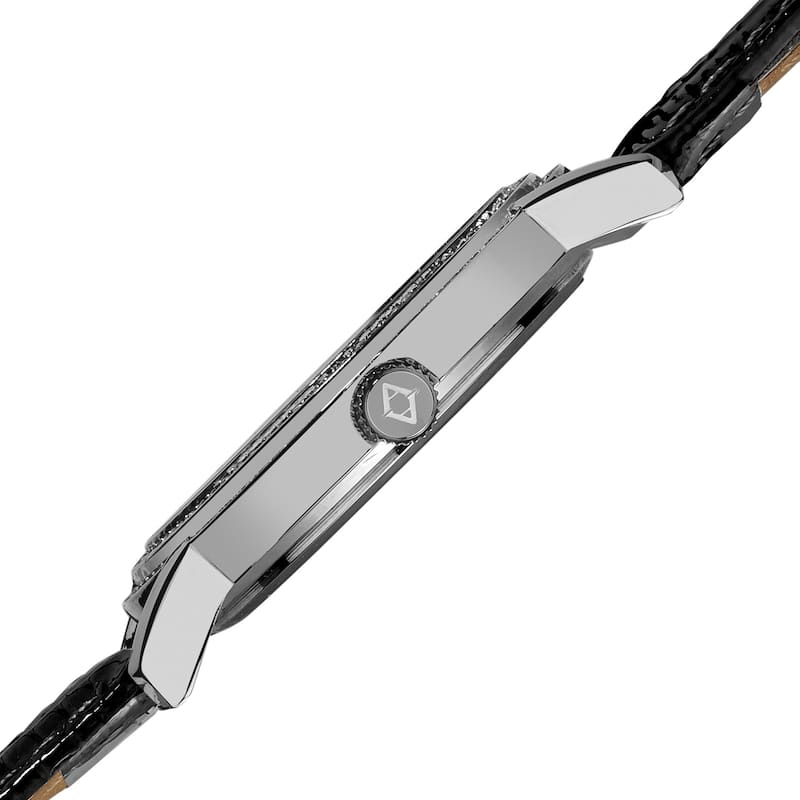 Akribos XXIV Women's Flower Diamond Accent Watch with Black Strap
