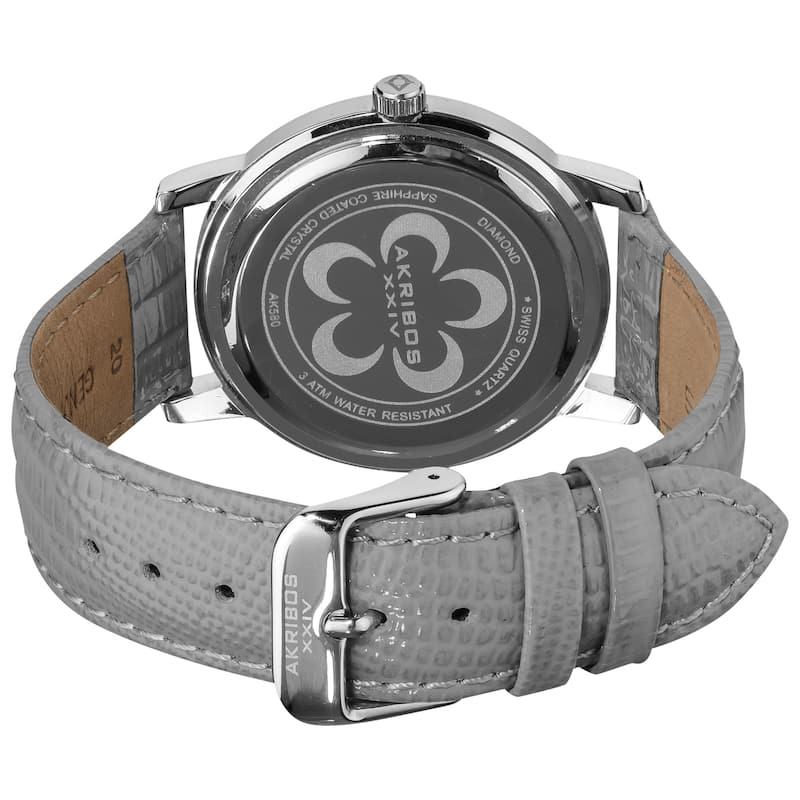 Akribos XXIV Women's Flower Diamond Accent Watch with Gray Strap - silver