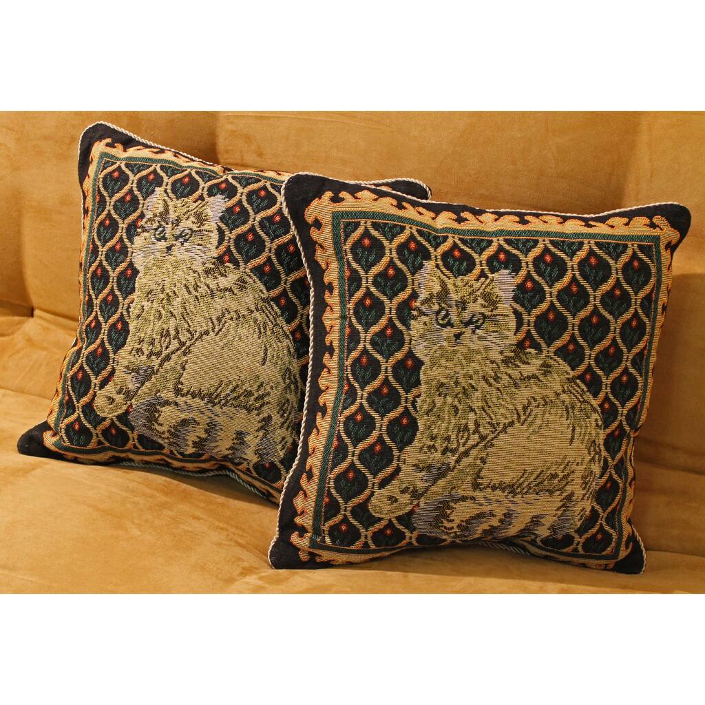 Tapestry Corded Cat Throw Pillows (Set of 2)