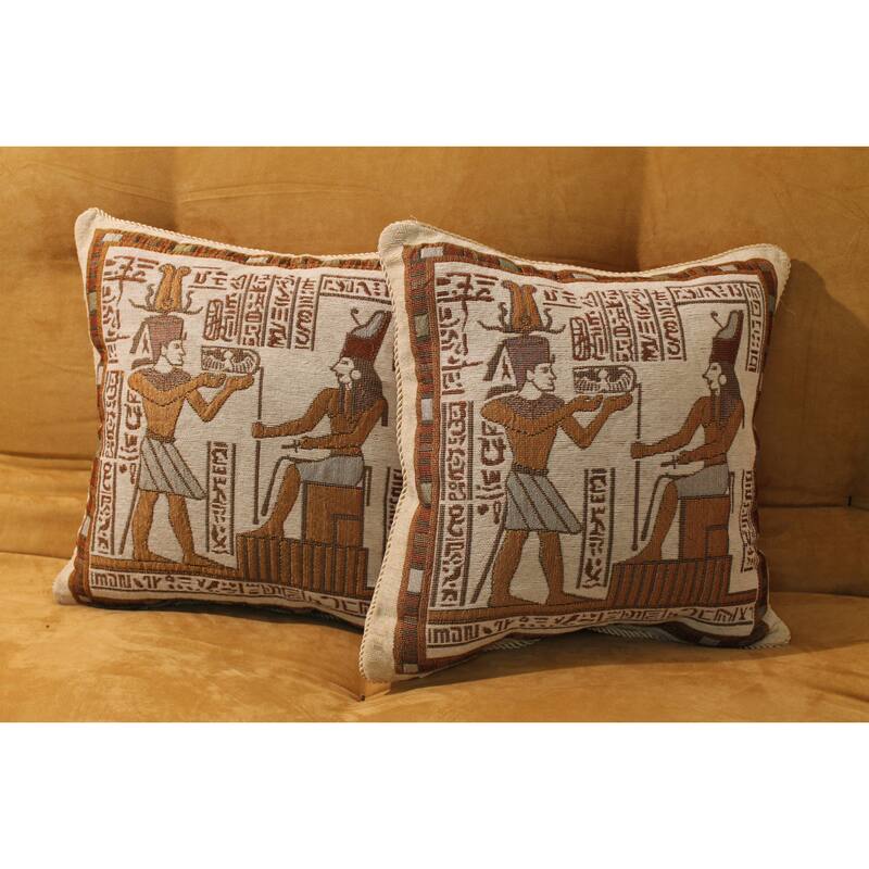 Blazing Needles Tapestry Corded Hieroglyph Throw Pillows (Set of 2)