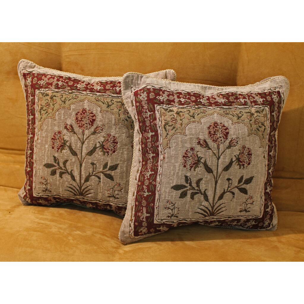 Blazing Needles Tapestry Corded Rustic Bouquet Throw Pillows (Set of 2)
