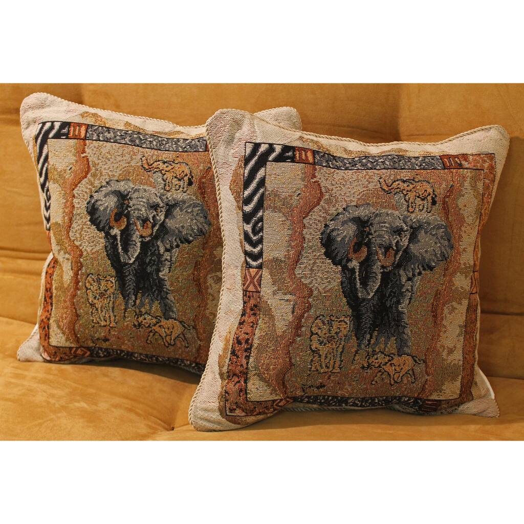 Blazing Needles Tapestry Corded Animal Print Elephant Throw Pillows (Set of 2)