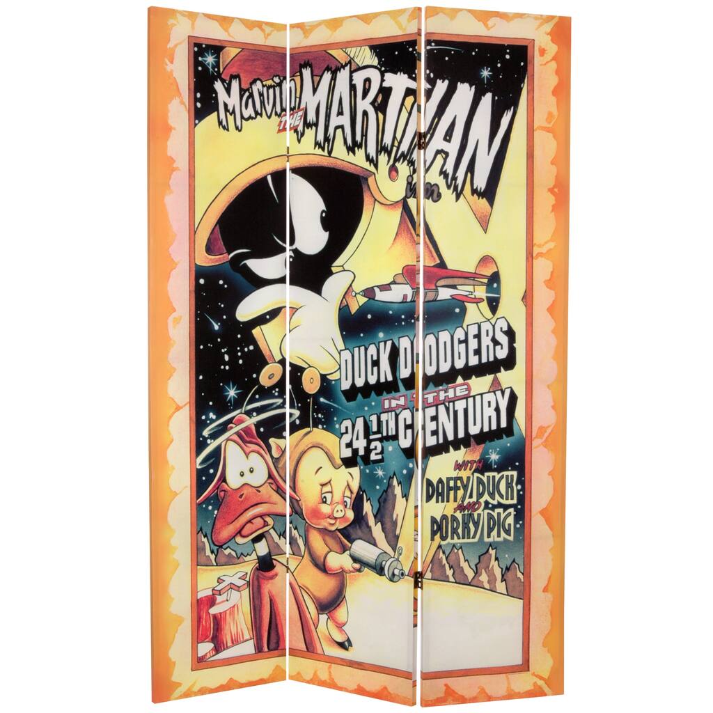 6-Foot Tall Double Sided Tweety and Marvin the Martian Canvas Room Divider