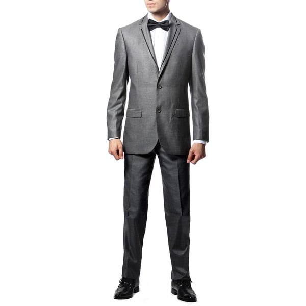 Ferreccis Grey 2 Piece 2 Button Slim Suit with Black Edging