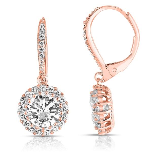 14ct Rose Gold Plated CZ Round Crystal Sterling Silver Earrings 