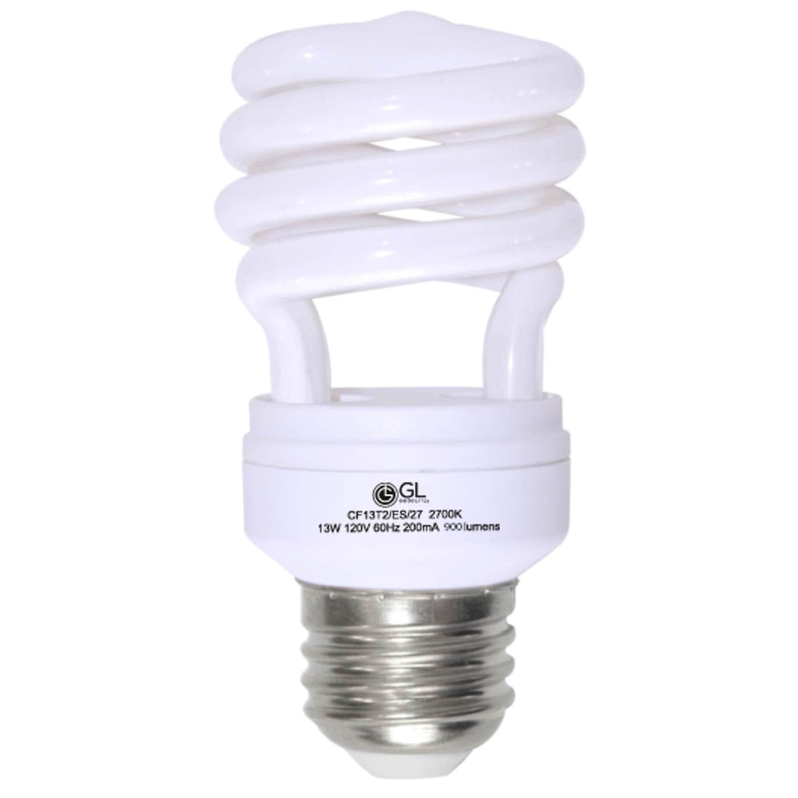 Compact Fluorescent Light Bulb T2 Spiral CFL 120V UL Listed 900 Lumens E26 Medium Base 60 Watt Equivalent Pack of 4 2700k Soft White 13W 