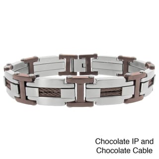 Plated Stainless Steel Men's Cable Detail Link Bracelet Men's Bracelets